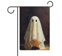 Bandiera da giardino in stile vintage con fantasmi bianchi, in iuta su entrambi i lati, 30,5 x 45,7 cm