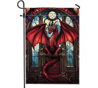 Bandiera da giardino in vetro colorato con drago, decorazione per la casa fantasy gotica, decorazione per prato esterno su entrambi i lati, bandiera stagionale per Halloween e autunno, vivace opera