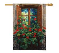 Bandiera da giardino in vetro colorato primaverile ed estate, bandiera decorativa per la casa con gerani colorati, bandiera decorativa per esterni, 71 x 101 cm
