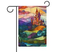 Bandiera da giardino in vetro colorato, stile medievale, per vacanze stagionali, in iuta, double face, per casa, cortile, esterni, 30,5 x 45,7 cm