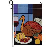 Bandiera da giardino in vetro da vino della Turchia del Ringraziamento, stagione autunnale, decorazione per la casa, stile vetrata, decorazione per feste all'aperto, cortile, 30,5 x 45,7 cm