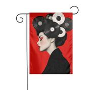 Bandiera da giardino in vinile con scritta in inglese "Woman Records In Hair", 30 x 45 cm, verticale, double face, decorazione per casa colonica, vacanze, esterni, bandiera
