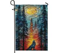 Bandiera da giardino invernale al chiaro di luna, con silhouette di lupo blu, decorazione per esterni, in tessuto su entrambi i lati, per la decorazione della casa e delle vacanze, 30,5 x 45,7 cm