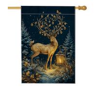 Bandiera da giardino invernale con cervi e stelle, lanterna della foresta blu e oro, striscione decorativo per la casa, bandiera su entrambi i lati in iuta per cortile, decorazione per esterni, 71 x