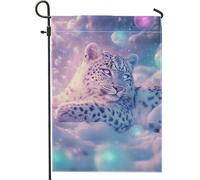 Bandiera da giardino invernale con leopardo delle nevi, bandiera bianca viola con animali, decorazione per la casa, in poliestere su entrambi i lati, decorazione stagionale per esterni, 30,5 x 45,7 cm