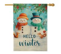 Bandiera da giardino invernale con pupazzi di neve, decorazione blu e arancione, striscione in iuta su entrambi i lati per decorazione esterna del prato, decorazione stagionale per la casa 71 x 101 cm