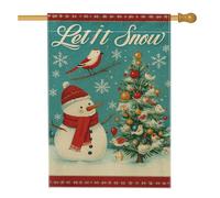 Bandiera da giardino invernale con pupazzo di neve, scena blu con uccelli e albero di Natale, decorazione per esterni, striscione in iuta su entrambi i lati per decorazione del prato 71 x 101 cm