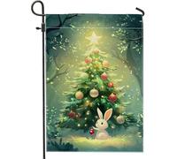 Bandiera da giardino invernale del paese delle meraviglie, bandiera decorativa festiva con coniglio, striscione su entrambi i lati per esterni per feste natalizie, decorazione per portico di Natale