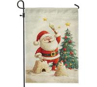 Bandiera da giardino invernale di Babbo Natale, striscioni decorativi rossi per le vacanze, bandiera da giardino in iuta su entrambi i lati per il periodo natalizio, decorazione natalizia per prato