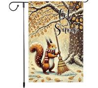 Bandiera da giardino invernale double-face Let It Snow Scoiattolo spazzare foglie vacanze cortile bandiera all'aperto Natale S