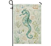 Bandiera da giardino ippocampo blu oceano blu navy bandiera di tela double face decorazione prato esterno decorazione della casa a tema nautico 12x18