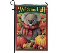 Bandiera da giardino Koala Welcome Fall con foglie autunnali colorate e zucche, striscione decorativo per esterni, bandiera stagionale su entrambi i lati per decorazione del prato delle vacanze, 30,5