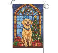 Bandiera Da Giardino Labrador Retriever With Vibrant Stained Glass Design And Flower Background Bandiere Decorative Premium Bandiera Da Cortile Antivento Bandiera Verticale Per Esterno 30X45CM