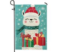 Bandiera da giardino lama di Natale, bella alpaca bianca, neve, buona vacanza, decorazione della casa, bandiere da giardino, bandiera da giardino double face in tela di iuta, decorazione per prato
