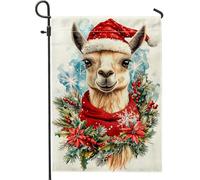Bandiera da giardino lama di Natale, maglione rosso Babbo Natale alpaca decorazione per la casa, bandiere da cortile, tela di iuta double face, decorazione per prato da esterno, 30,5 x 45,7 cm