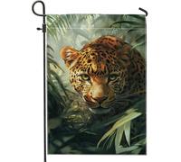 Bandiera da giardino leopardata, decorazione per esterni a tema giungla, bandiera da giardino a doppia faccia per la decorazione autunnale della casa 30,5 x 45,7 cm
