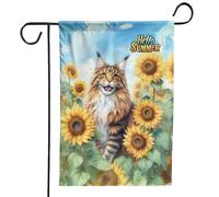 Bandiera Da Giardino Maine Coon Hello Summer Sunshine Sunflowers Spring Retro Vintage Cat Lover Garden Flag Impermeabile Bandiera Verticale Premium Bandiere Decorative Per Festival 30X45CM