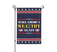 Bandiera da giardino "Make America Wealthy Again" 12x18 - Cartello da giardino patriottico bifacciale per la decorazione della casa, asta inclusa