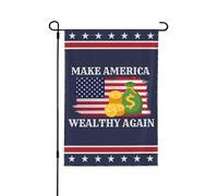 Bandiera da giardino "Make America Wealthy Again" 12x18 - Cartello da giardino patriottico bifacciale per la decorazione della casa, asta inclusa