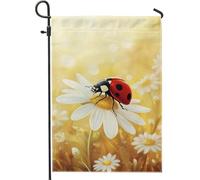 Bandiera da giardino margherita coccinella per primavera estate bandiere da giardino floreali gialle bandiera in tela doppia faccia per la decorazione del prato all'aperto 12x18