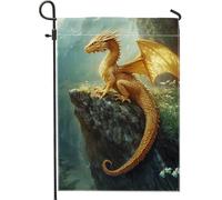 Bandiera da giardino medievale con drago fantasy, decorazione per la casa e il cortile, in iuta su entrambi i lati, decorazione per prato all'aperto, arte primaverile estiva stagionale 30,5 x 45,7 cm