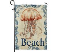 Bandiera da giardino medusa da spiaggia, bandiera, decorazione per esterni a forma di creature marine, bandiera estiva double face in tela di iuta, decorazione per prato a tema costiero, 30,5 x 45,7
