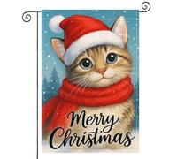 Bandiera Da Giardino Merry Christmas Cat Con 2 Occhielli Bandiera Garden Robuste Striscione Da Giardino Per Piantone Festa Decorazioni 12X18 Inch