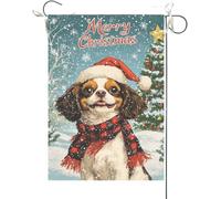 Bandiera Da Giardino Merry Christmas Cavalier King Charles Spaniel With Scarf Xmas Bandiere Decorative Antivento Bandiera Da Cortile Durevole Garden Flag Per Celebrazioni Feste Festival 30X45CM