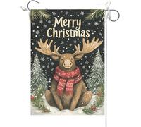 Bandiera Da Giardino Merry Christmas Moose Christmas Snowflake,Tree Bandiera Da Cortile Antivento Garden Flag Colore Vivido Bandiera Verticale Per Feste Celebrazioni Festival 30X45CM