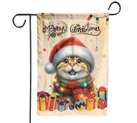 Bandiera Da Giardino Merry Christmas Santa Scottish Fold Scarf Twinkling Xmas Holiday Cat Lover Bandiere Decorative Premium Garden Flag Impermeabile Bandiera Verticale Per Festival 30X45CM