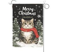 Bandiera Da Giardino Merry Christmas Scottish Fold Cat Christmas Snowflake,Tree Bandiere Decorative Antivento Bandiera Da Cortile Colore Vivido Garden Flag Per Festival Feste Esterno 30X45CM