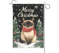 Bandiera Da Giardino Merry Christmas Siamese Cat Christmas Snowflake,Tree Bandiera Verticale Colore Vivido Garden Flag Durevole Bandiera Da Cortile Per Esterno Festival Feste 30X45CM