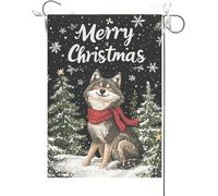 Bandiera Da Giardino Merry Christmas Wolf Christmas Snowflake,Tree Bandiera Da Cortile Colore Vivido Bandiera Verticale Antivento Garden Flag Per Festival Esterno Feste 30X45CM