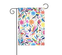 Bandiera da giardino messicana Otomi Animali Stampe Bandiere decorative principalmente per cortili, giardini, vasi da fiori, terrazza, balcone. 30,5 x 45,7 cm