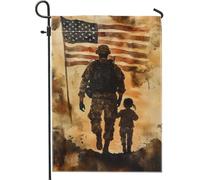 Bandiera da giardino militare rustica per padre figlia, stile mimetico, bandiera patriottica su entrambi i lati, decorazione per esterni per commemorazione, festa del papà e quarto luglio, 30,5 x 45,7