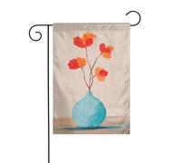 Bandiera da giardino minimalista con fiore rosso in un vaso, 30 x 45 cm, verticale, double face, decorazione per casa colonica, vacanze, esterni, bandiera da cortile