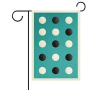 Bandiera da giardino minimalista con pois bianchi e neri su sfondo turchese e blu, in iuta su entrambi i lati, 32 x 47 cm