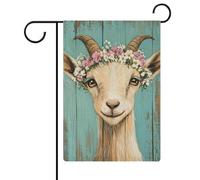 Bandiera da giardino minimalista con ritratto di capra e fiori selvatici e corona, in iuta su entrambi i lati, 30,5 x 45,7 cm