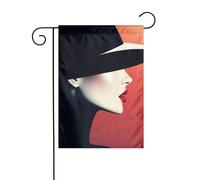 Bandiera da giardino minimalista elegante donna in cappello nero 30x45 cm verticale double face fattoria vacanze decorazioni esterne bandiera cortile