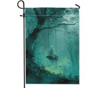 Bandiera da giardino mistica color foglia di tè, bandiera incantata per la decorazione della casa, bandiera da cortile in iuta su entrambi i lati, per Halloween, decorazione esterna 30,5 x 45,7 cm