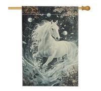 Bandiera da giardino mistica con cavallo magico, bianco cavallo chiaro di luna foresta arte decorazione per la casa, bandiera da cortile all'aperto bandiera invernale fantasia festa decorazione per le