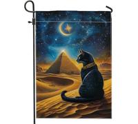 Bandiera da giardino mistica con gatto, design a piramide del cielo notturno, decorazione per prato all'aperto per tutte le stagioni, incantevole decorazione per la casa per feste in giardino