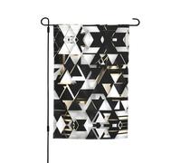 Bandiera da giardino moderna ed elegante con stampa triangolare in bianco, nero e oro, adatta a tutte le stagioni. Valorizza l'estetica del tuo spazio esterno.