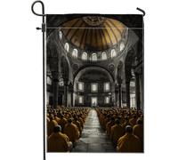 Bandiera da giardino monastica autunnale, abiti dorati, preghiera, meditazione, decorazione per la casa, tela bifacciale, decorazione per prato all'aperto, decorazione serenità