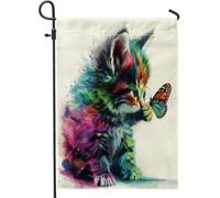 Bandiera da giardino multicolore gatto e farfalla bandiera astratta da giardino per primavera estate animale domestico e natura decorazione esterna 30,5 x 45,7 cm