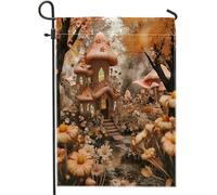 Bandiera Da Giardino Mushroom Cabin Nature Fairy Tale Tree Flower Brown Bandiera Da Cortile Durevole Bandiere Decorative Resistente Al Sole Garden Flag Per Esterno Festival Celebrazioni 30X45CM