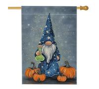 Bandiera da giardino nano autunnale mago blu con zucche e stelle, decorazione per esterni banner double face in juta per festa autunnale decorazione prato, 71 x 101,6 cm