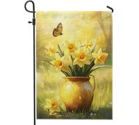 Bandiera da giardino narciso gialla primavera estate farfalla decorazione esterna double face tela di iuta bandiere stagionali da cortile 30,5 x 45,7 cm