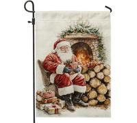 Bandiera da giardino natalizia con Babbo Natale, bandiere rosse e bianche per le vacanze, bandiera da giardino su entrambi i lati per esterni per la stagione invernale, cartello natalizio per portico