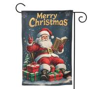 Bandiera da giardino natalizia con Babbo Natale circondato - Bandiere da giardino 28 x 40 cm, su entrambi i lati, piccole bandiere da giardino per esterni, decorazione per la casa e per esterni